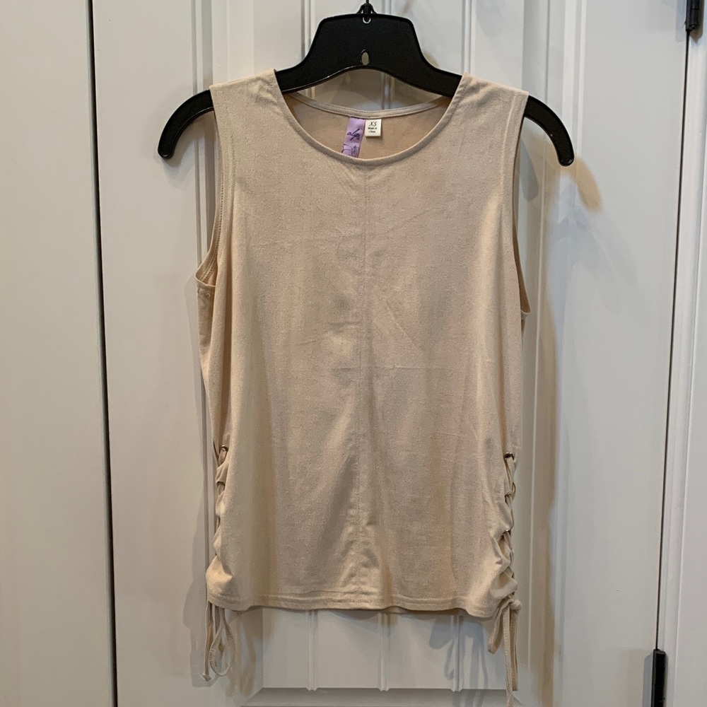 Alya Faux Suede Neutral Cream Side-Tie Sleeveless Tank